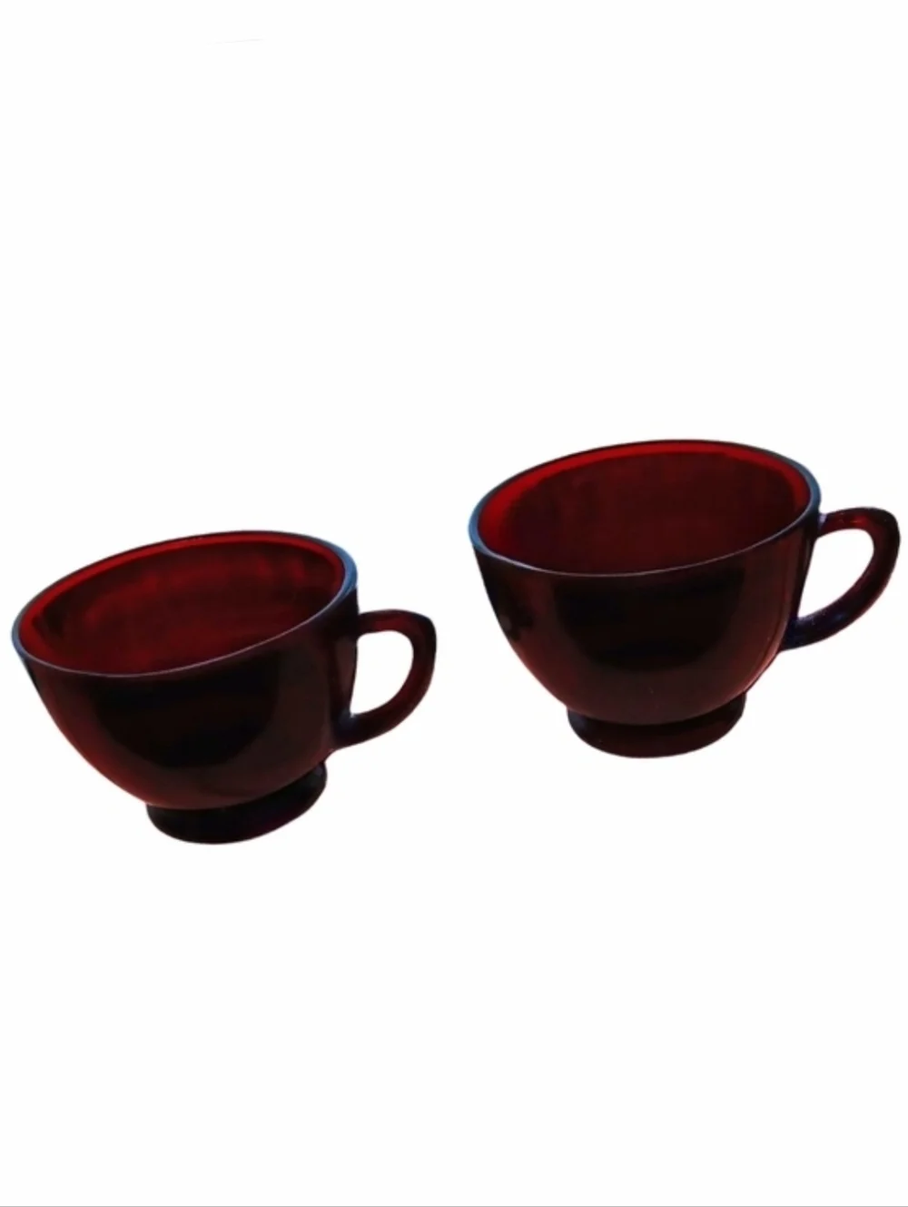 Set of 2 Royal Ruby Red Vintage Cafecore Glass Punch Tea Cafe Cups Coffee Anchor